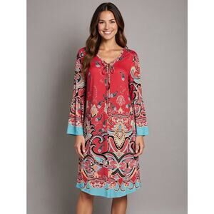 Pink Coconut Boutique Women's S Colorful Paisley Bell Sleeve Boho Shift Dress